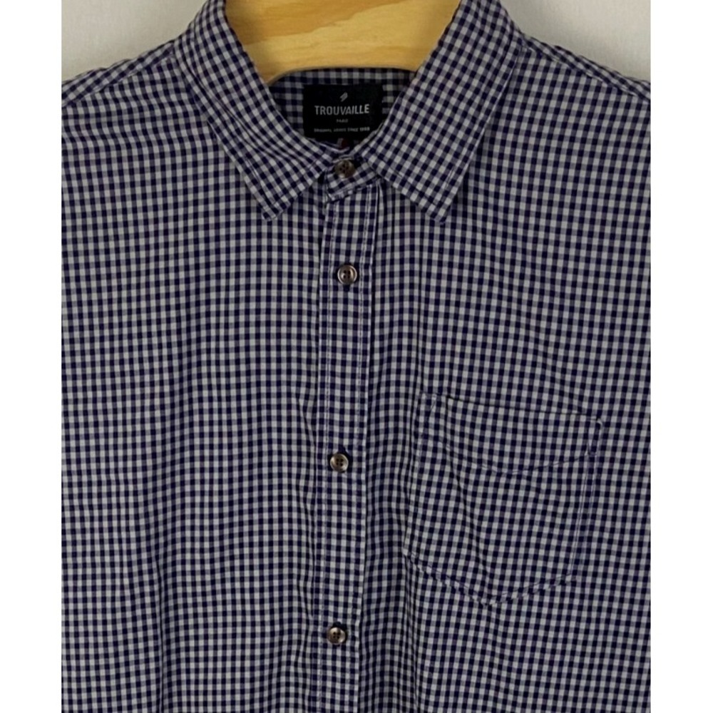 Trouvaille Mens Shirt Gray Navy Blue Check Long Sleeve Button Up Sz XL Paris‎